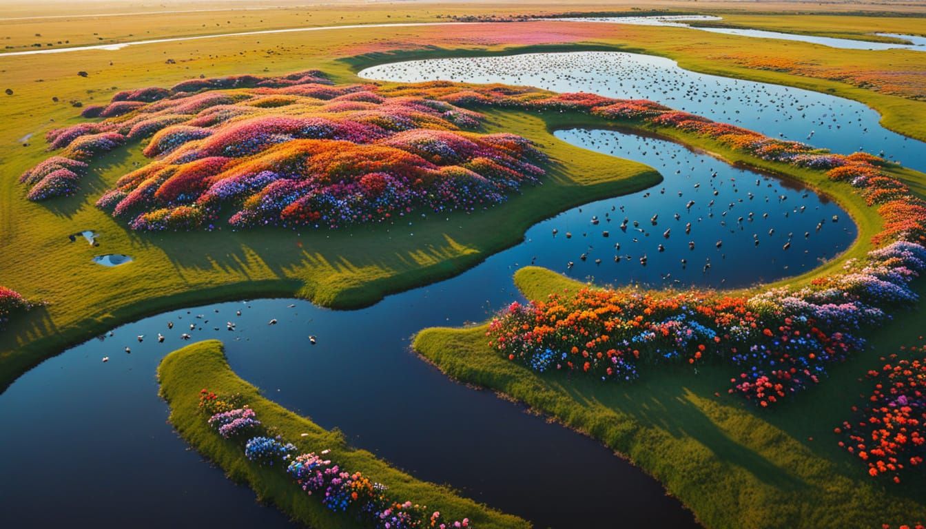 Texas Cattle Ranch Aerial View in Airbrush Art