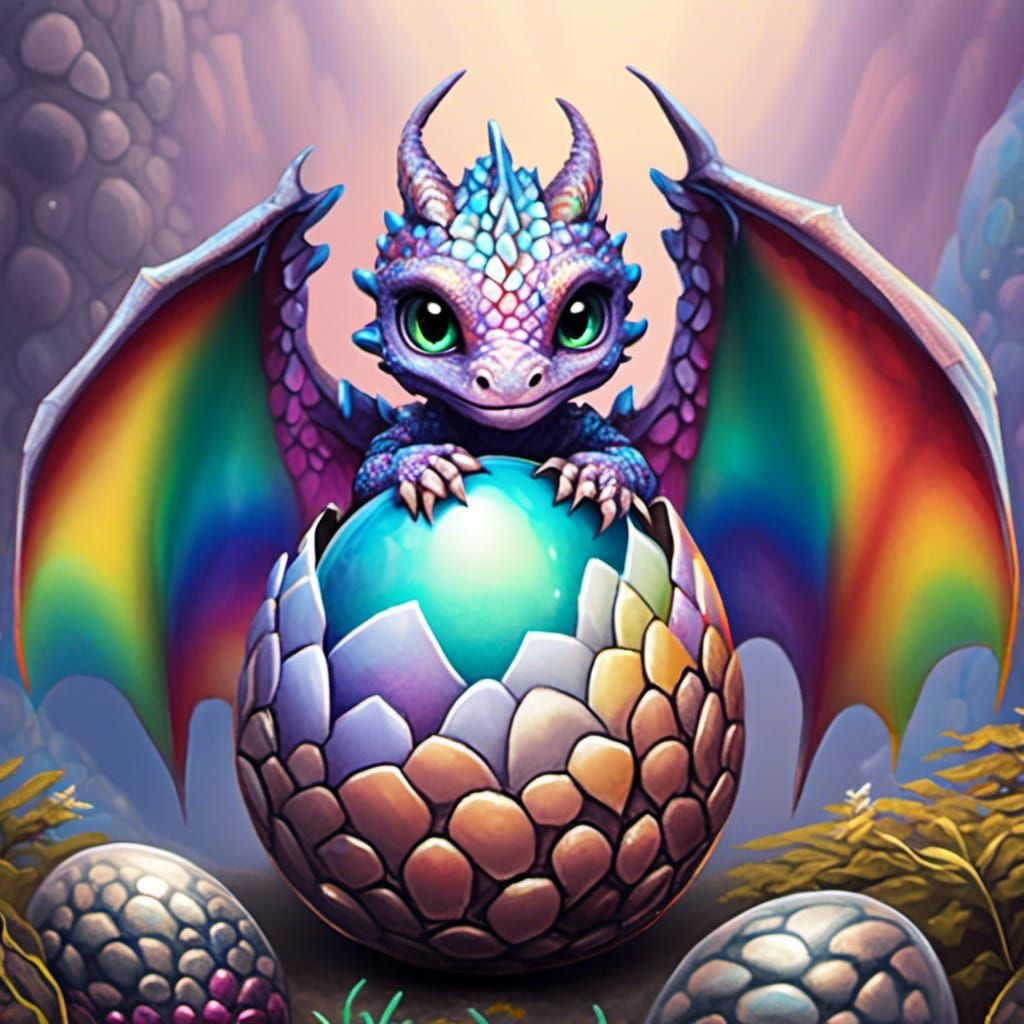 Adorable Baby Dragon Hatchling with Gemstone Scales
