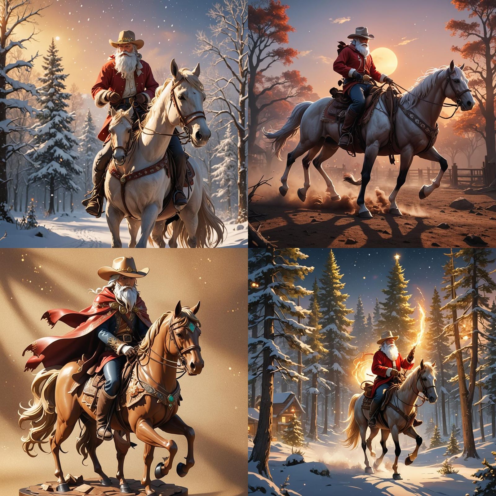 Skinny Santa Rides Horse: 3D Anime Art