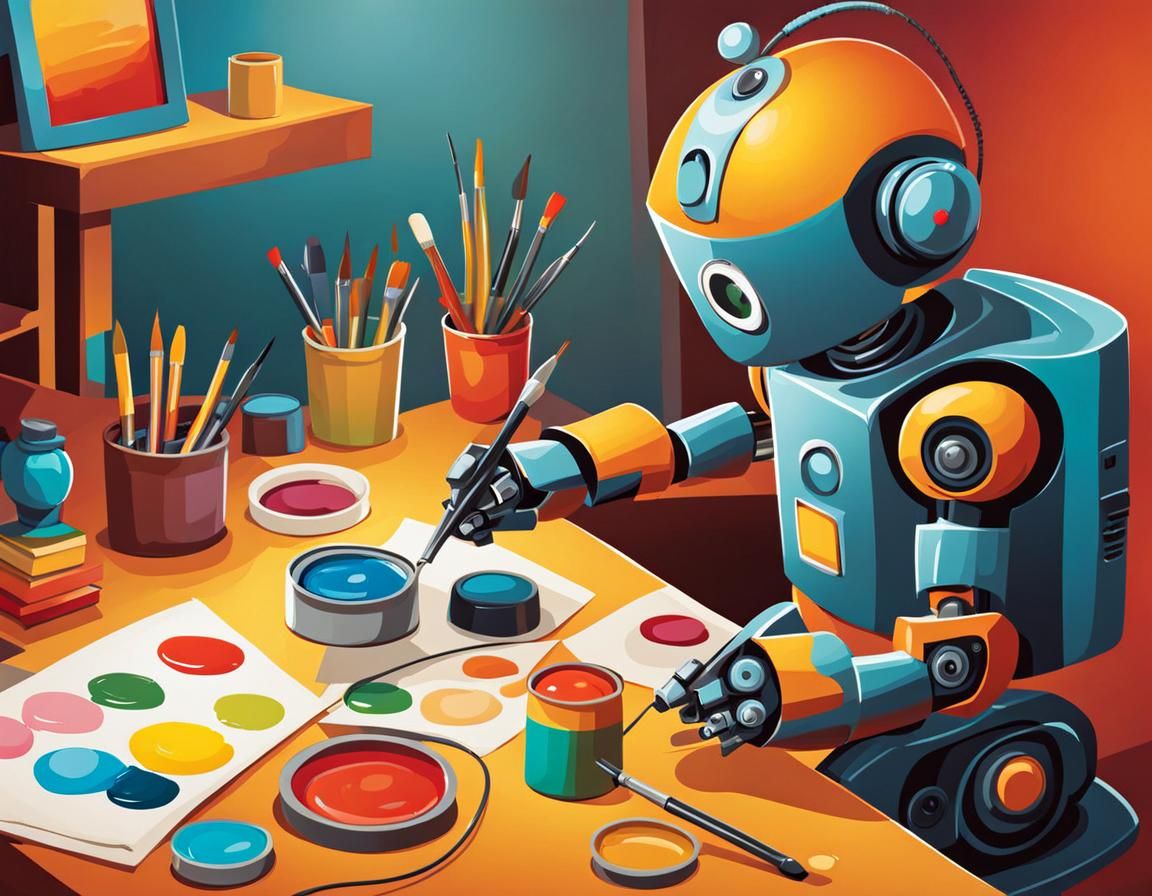 Adorable Robot Artist Painting a Picture