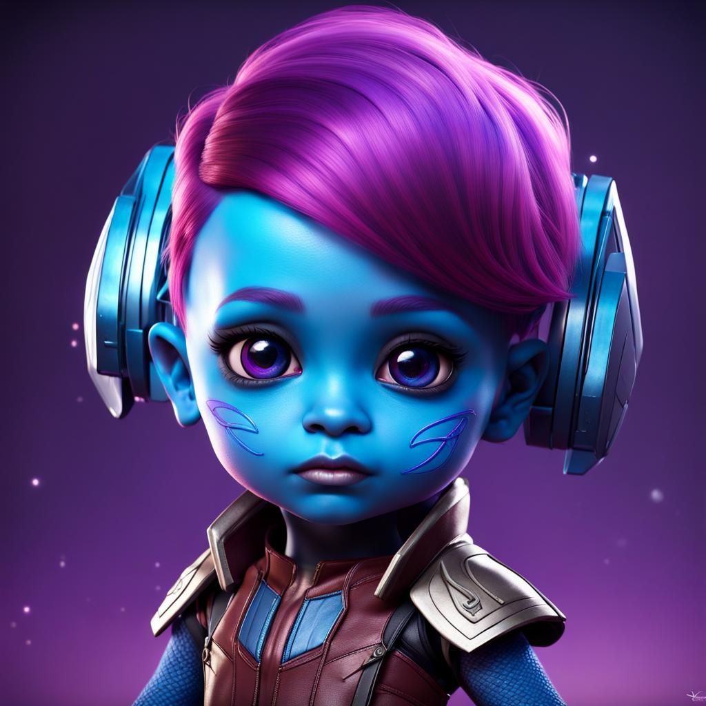 Baby Nebula as Adorable Assassin in Pixar Style