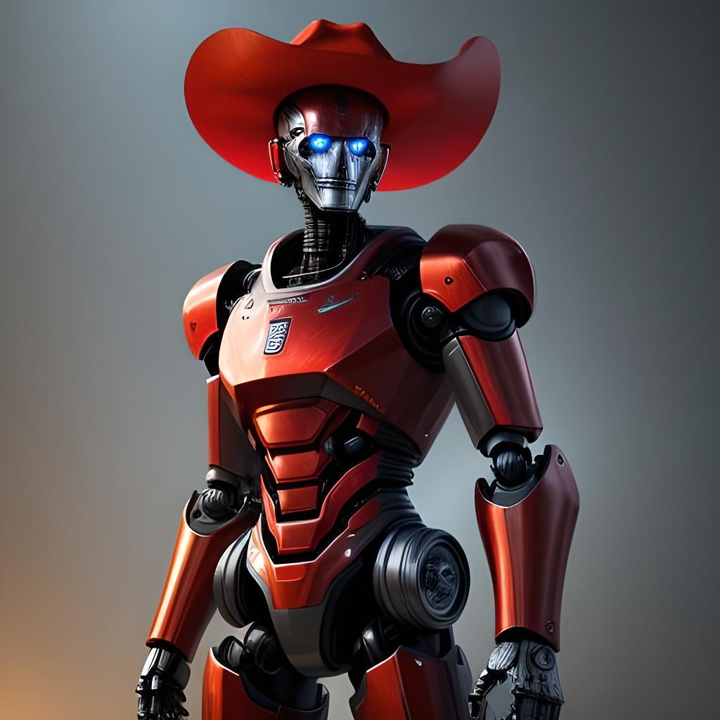 Hyperrealistic Cowboy with Robot Hand in Splash Art
