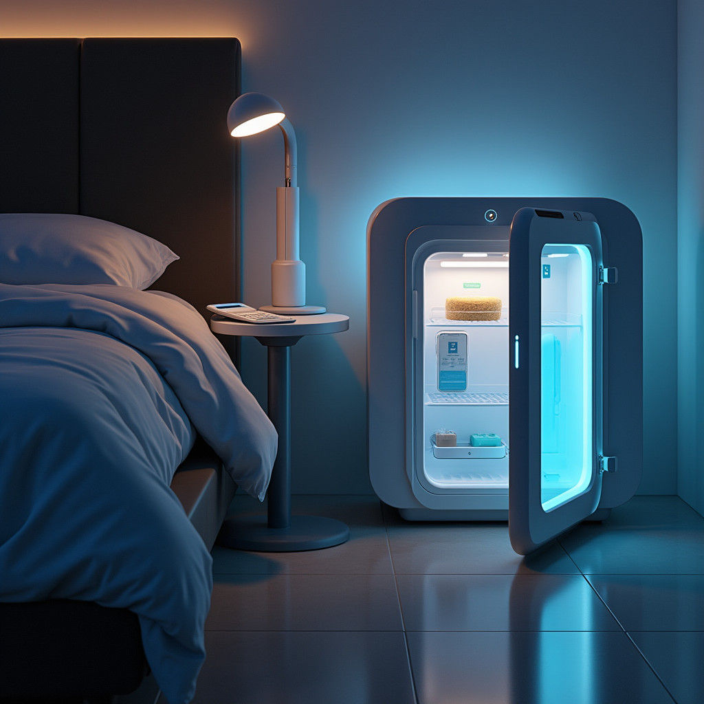 Futuristic Smart Nightstand with AI and Neon Lighting