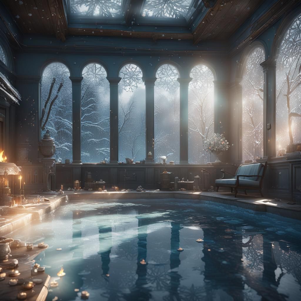 Icy Spring Scene with Burning Car in 3D