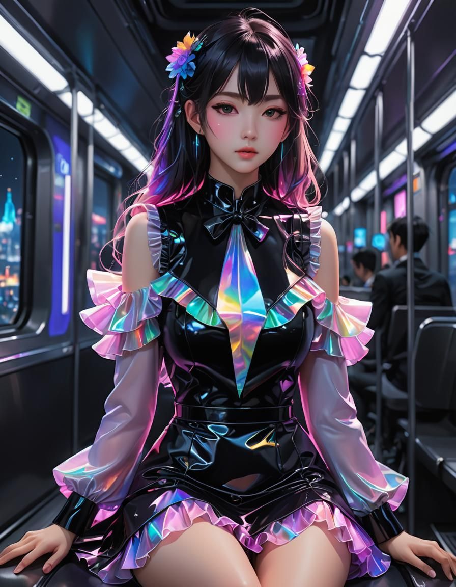 Holographic Anime Figure in Rainbow Watercolour Dress