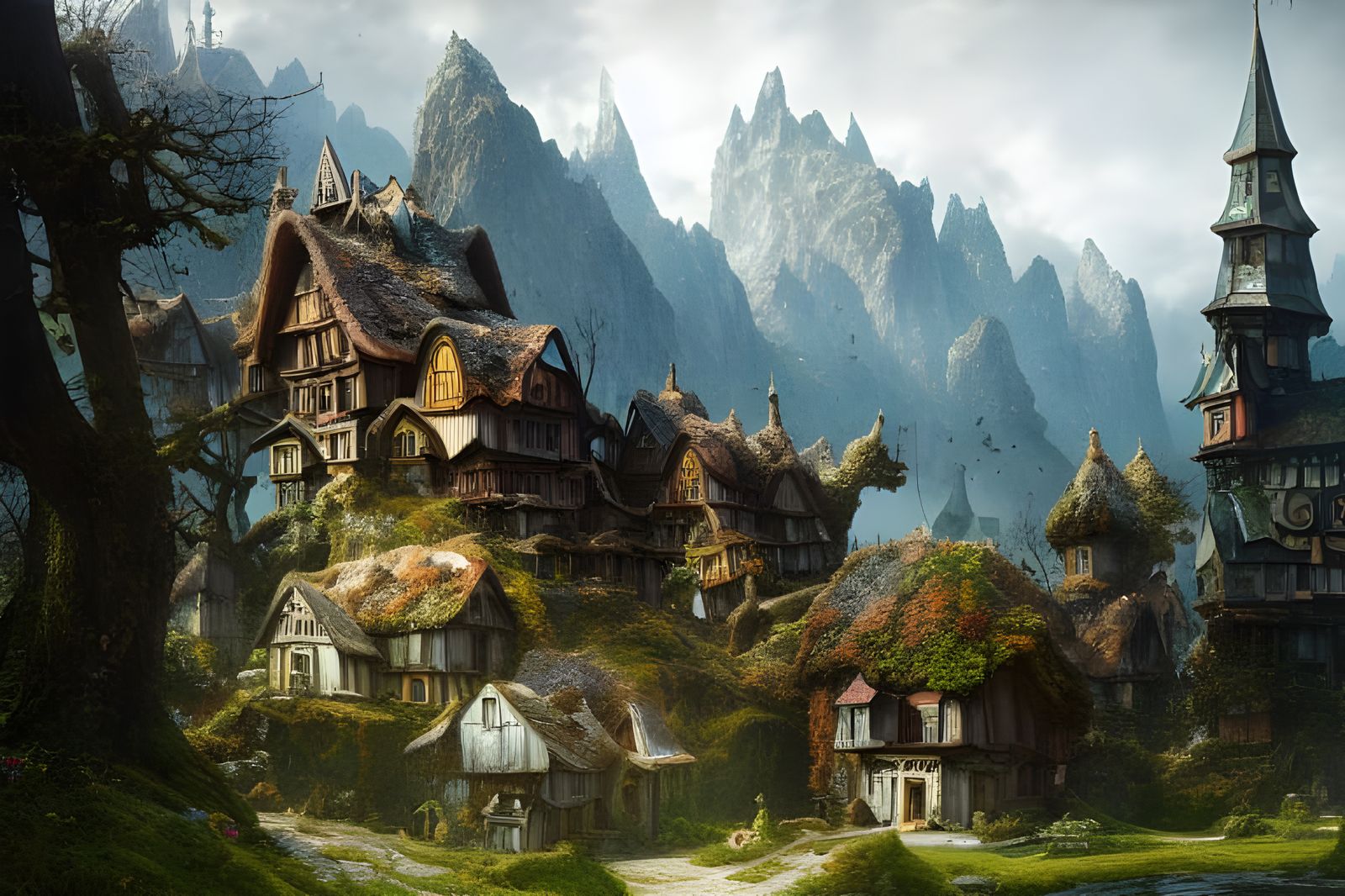 Enchanted Ancient Village in Hyperdetailed Photorealism
