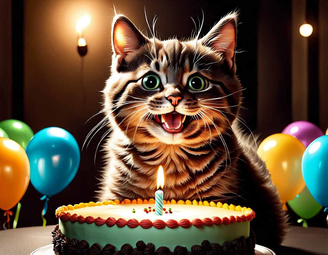 Happy Birthday Kitten in Comic Style