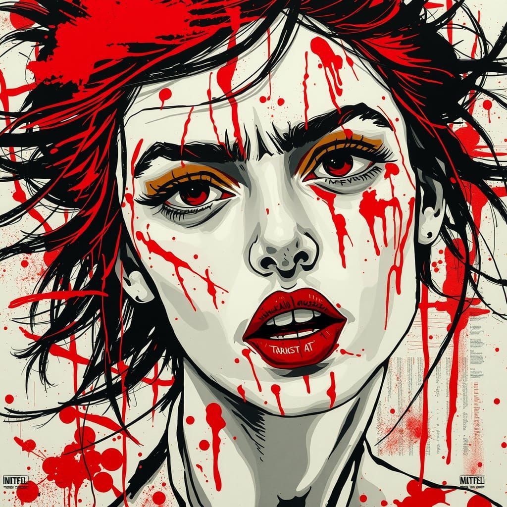 Abstract Portrait in Vibrant Red and Black