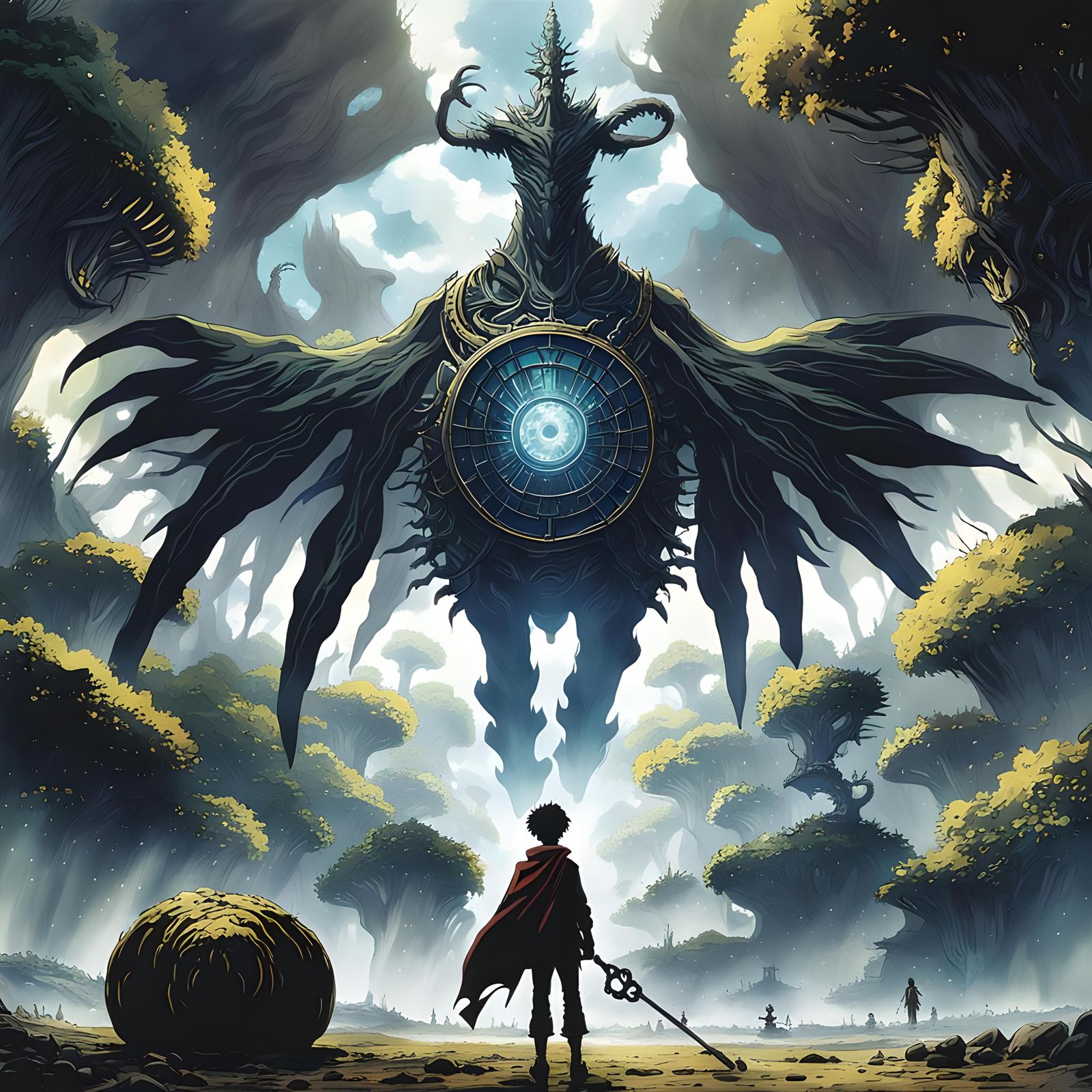 Anime Encounter: Dark Figure Meeting in Abyss