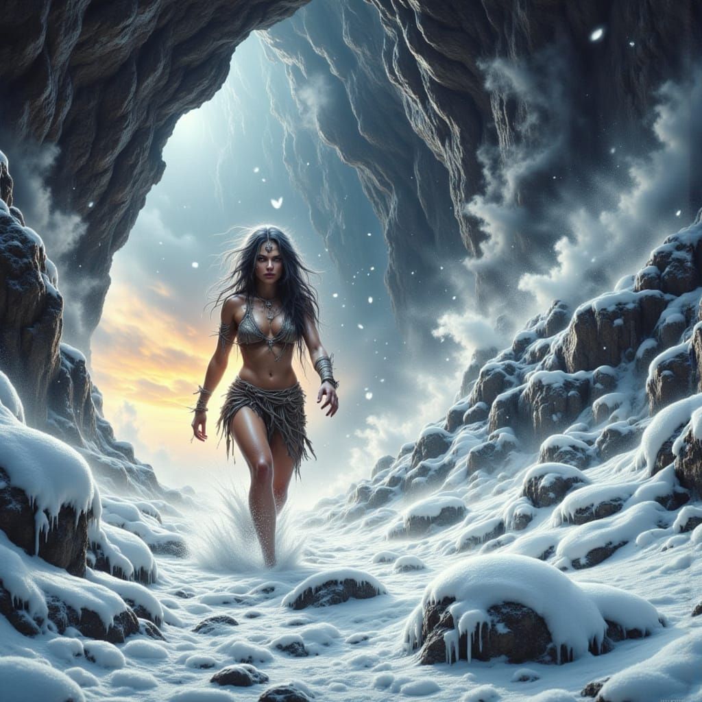 Cavewoman in a Blizzard, Inspired by Hyperrealism
