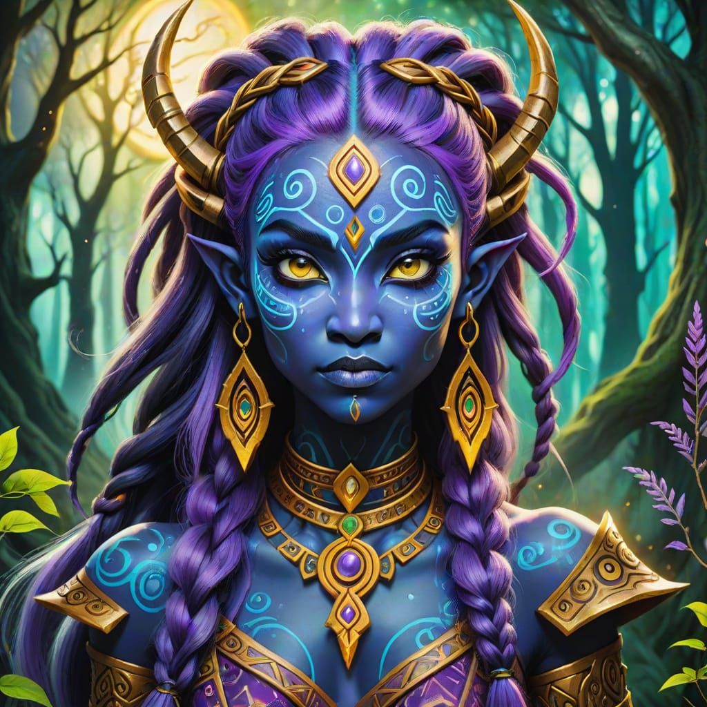 Ebony Shaman in Fantastical Forest, Warcraft Style