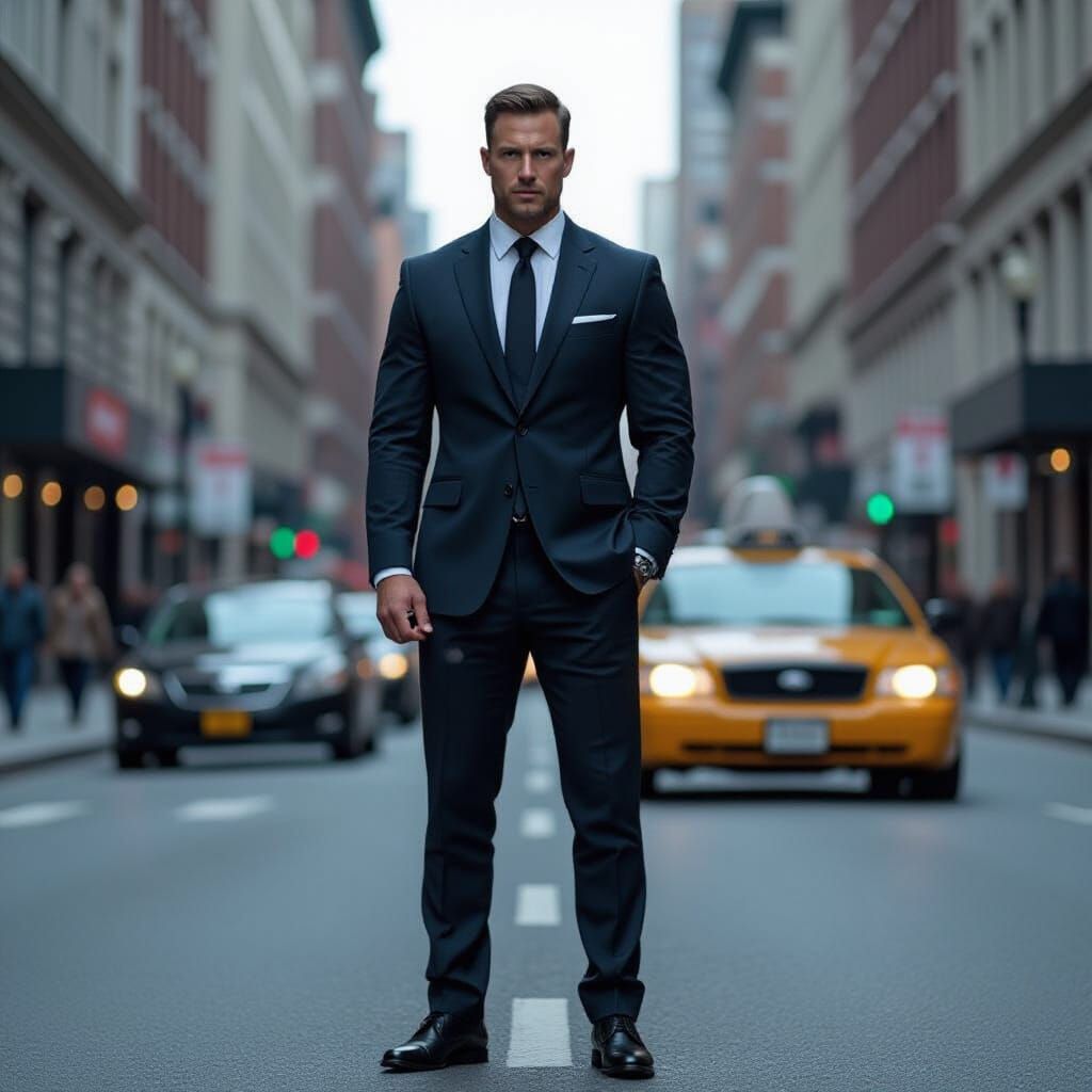 Vigilant Bodyguard in City Street, Cinematic Style