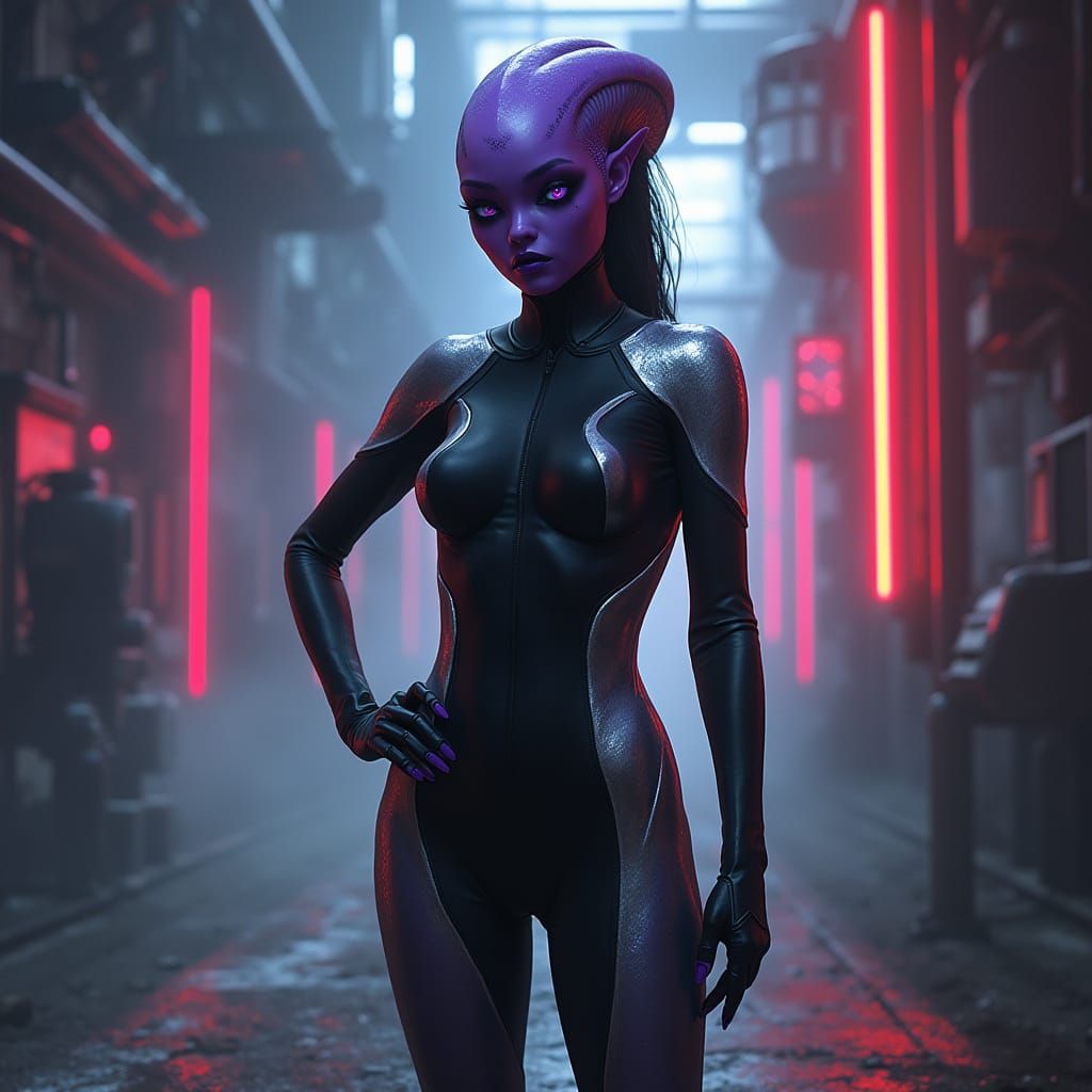 Purple Skinned Alien Goddess in Futuristic Industrial Space ...