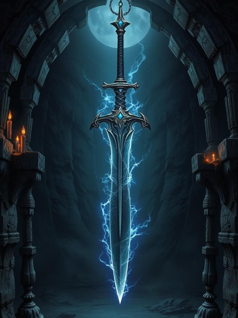 Shadow Sword in Cursed Crypt: Dark Fantasy Art