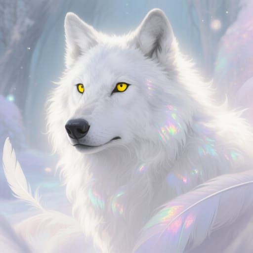 Majestic White Wolf in Ethereal Dreamscape