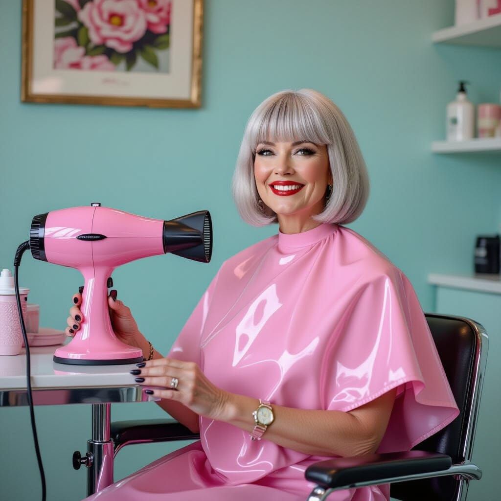 German Salon Stylist with Vintage Hair Dryer