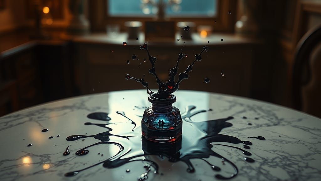 Magical Ink Portals on Marble Tabletop