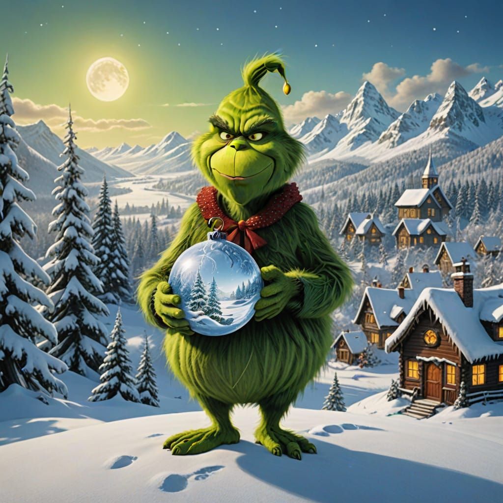 Grinch Embracing Whimsical Winter Wonderland