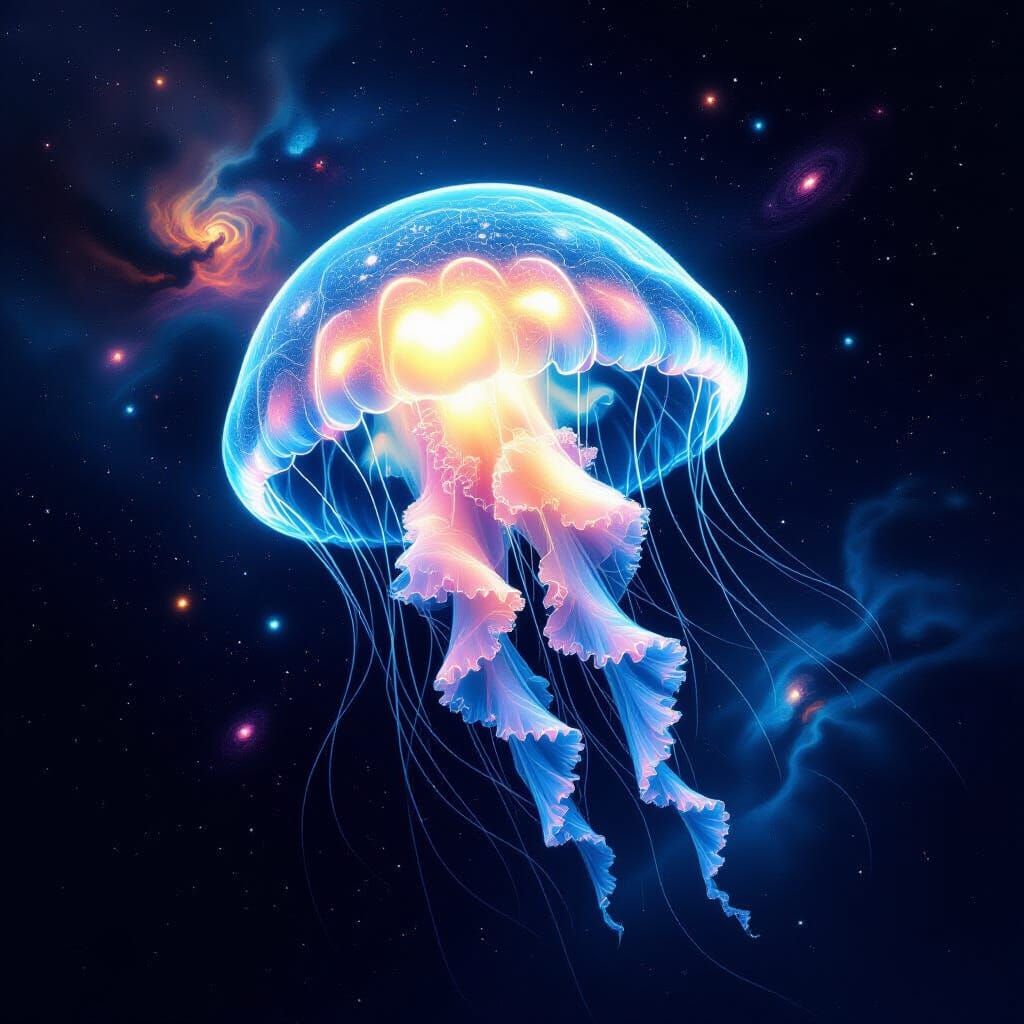 Bioluminescent Jellyfish in Deep Space Nebulae