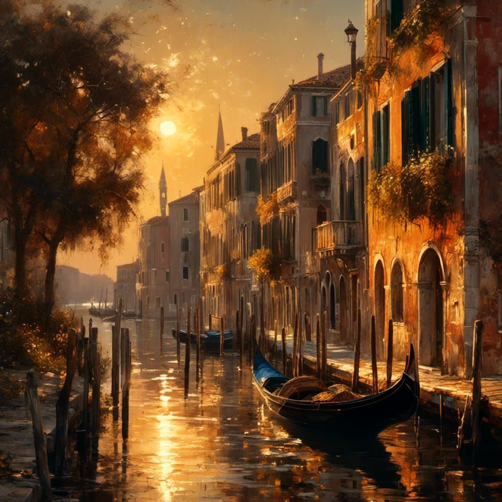 Venice Under Full Moon in Golden Hour