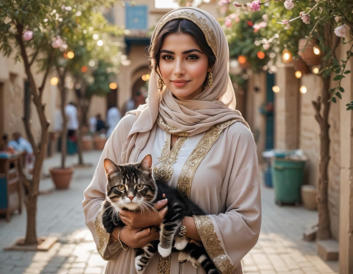 Stunning Arabic Woman with Cat: Professional Photography