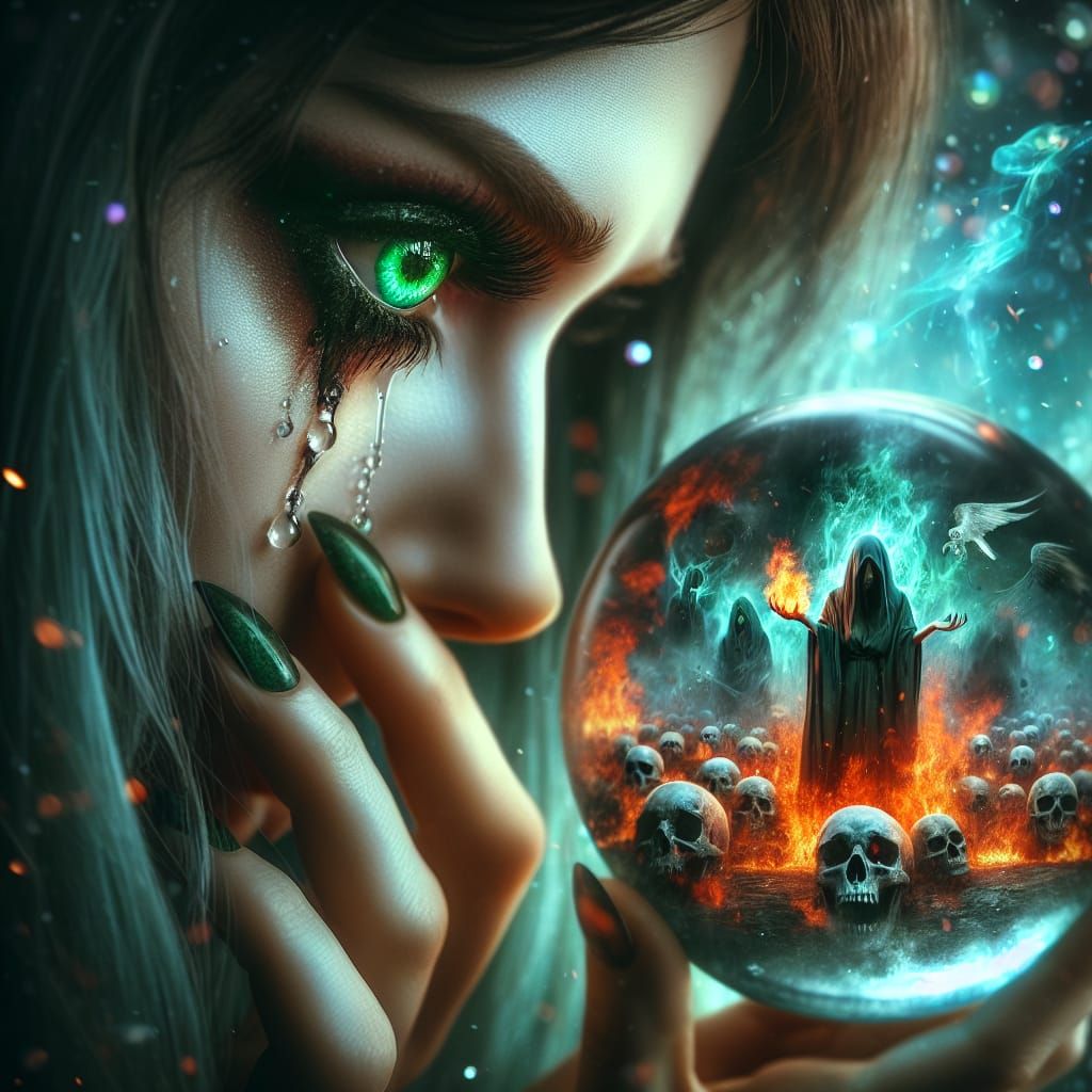 Woman in Dystopian Despair Sees Bleak Future in Mystic Cryst...