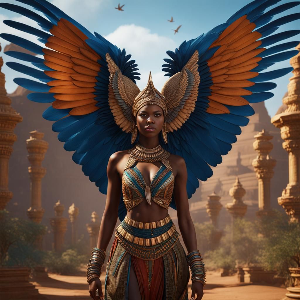 African Woman with Bird Wings: Fantasy Concept Art