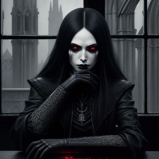 Gothic Girl Gaming Setup in Digital Art