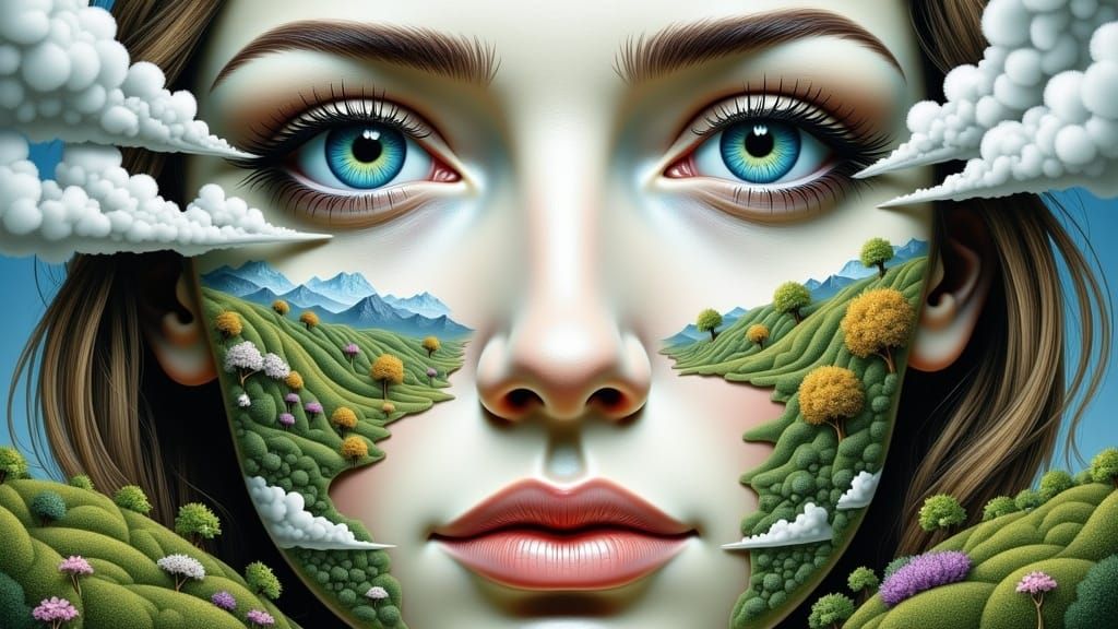 Surreal Landscape Portrait of Woman's Face