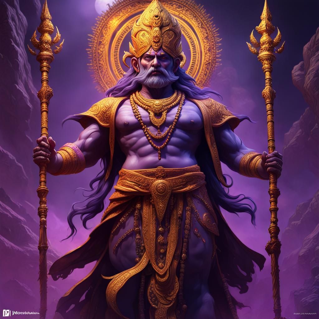 Yama, Hindu God of Death, in Dark Fantasy Art