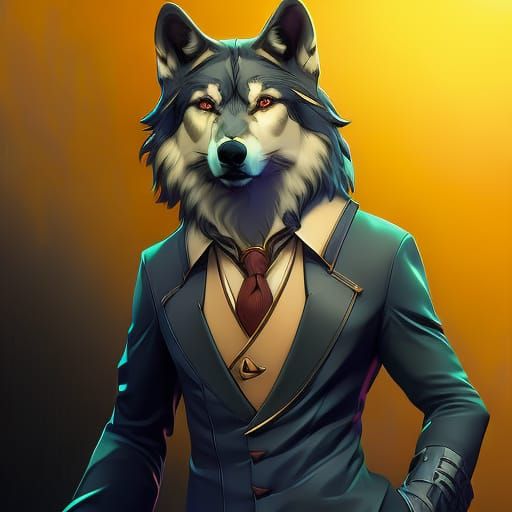 Wolf Portrait with Eye Patch, Detailed Digital Art