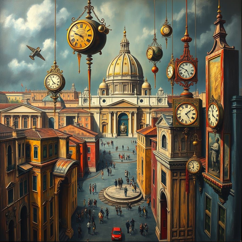 Surreal Vatican City With Melting Clocks In Dali Style