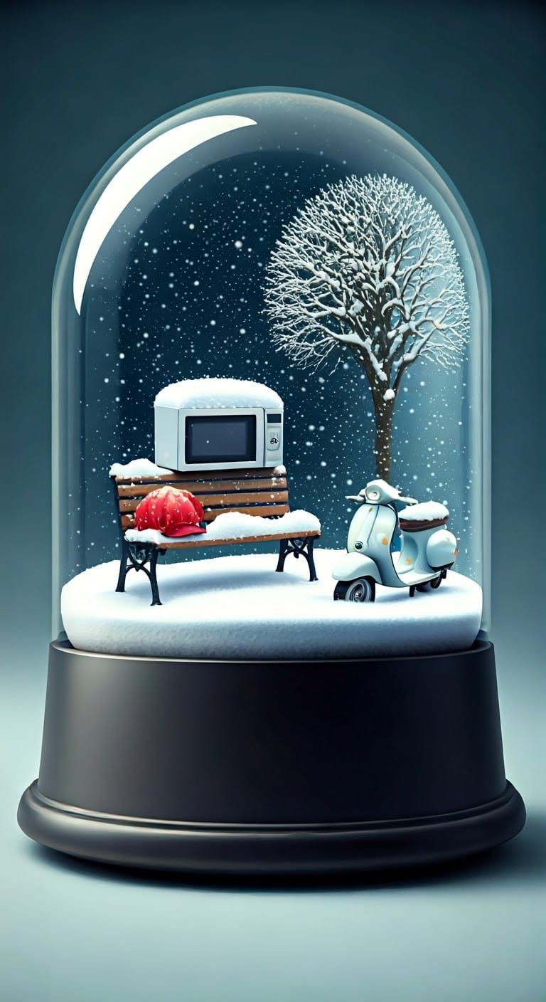 Snowy Park Scene in a Snow Globe