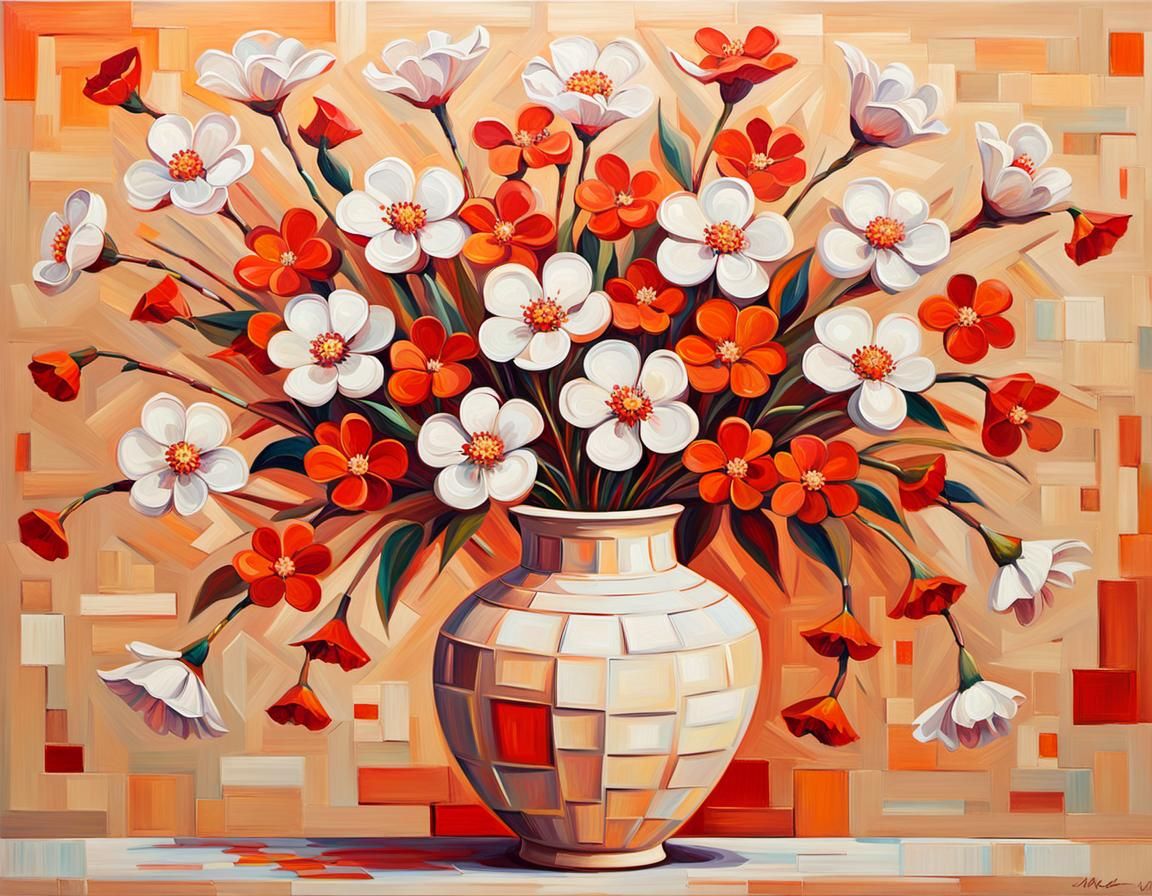 Floral Impasto Painting in Expressionist Style