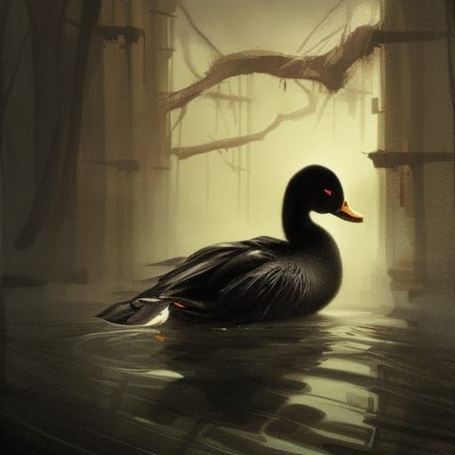 Sinister Black Duck in Dark Fantasy Style