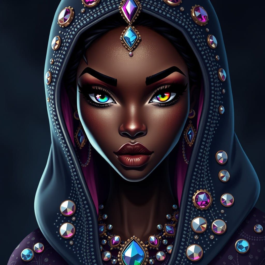 Elegant Regal Dark-Skinned African American Queen in Luxurio...