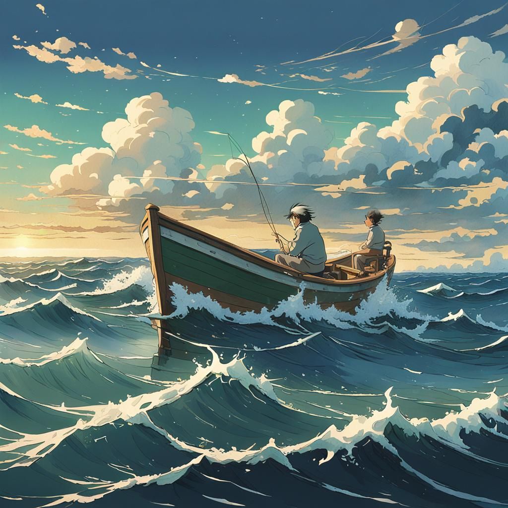 Old Man Fishing: Studio Ghibli Anime Visual