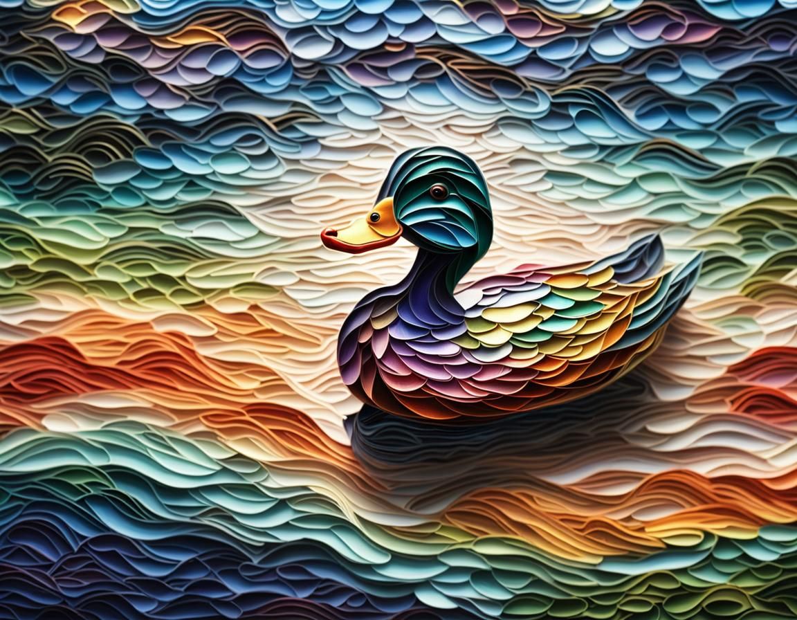 Mosaic Duck Swimming in a Sea of Tiles