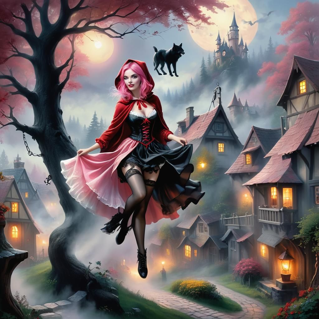 Red Riding Hood and Werewolf Fantasy Scene