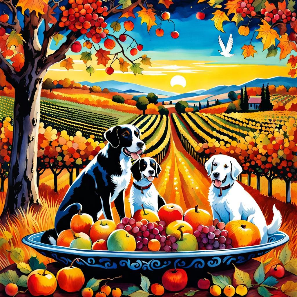 Whimsical Autumn Harvest Family Storybook Illustration