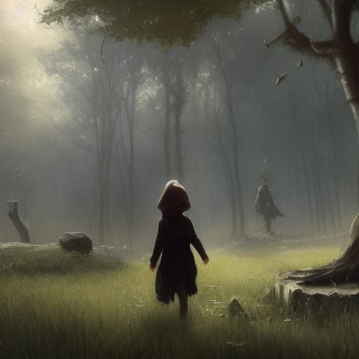 Dark Fantasy Park Scene in Hyperdetailed Concept Art