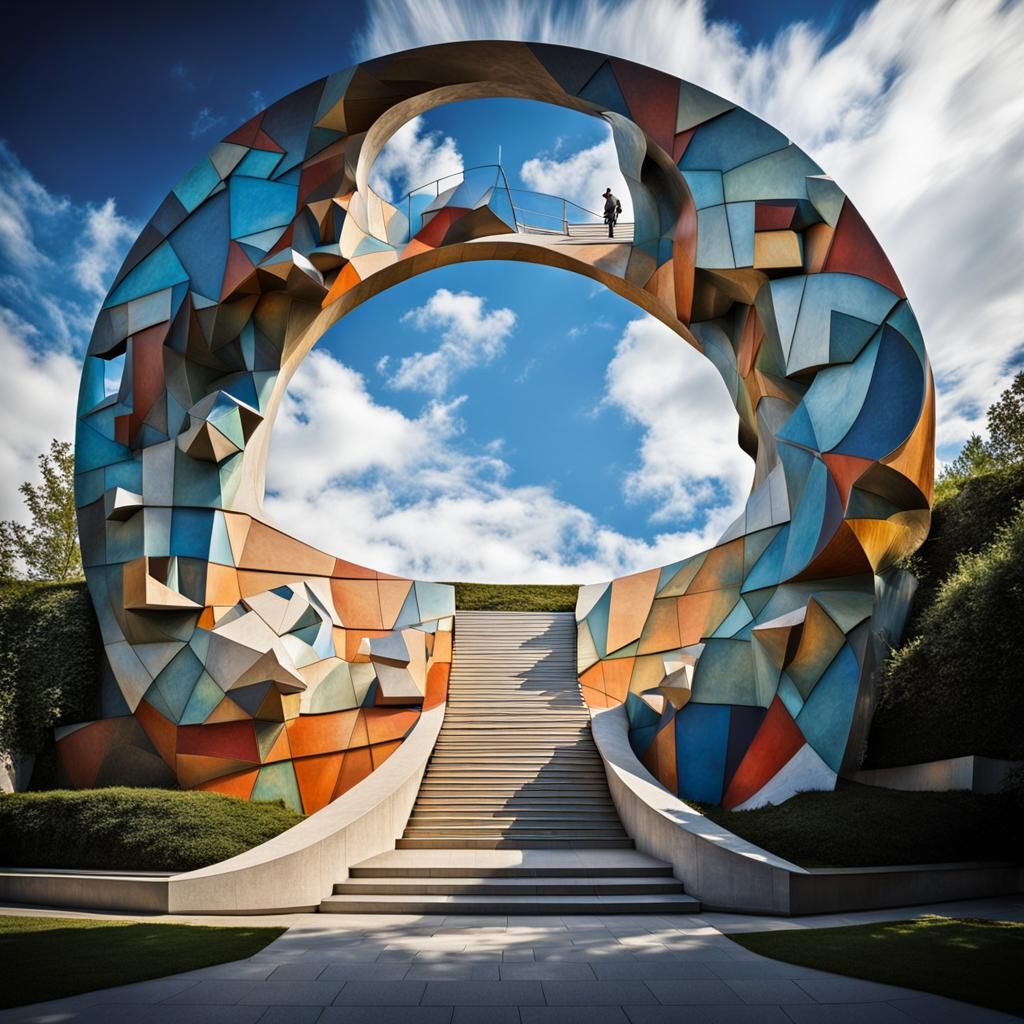 Futuristic Multicolored Sculpture in Art Deco Style