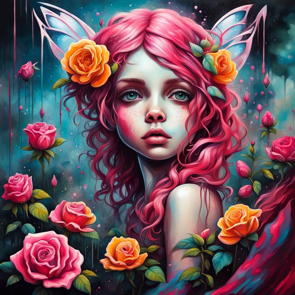 Fairy in Rose Garden Graffiti Art