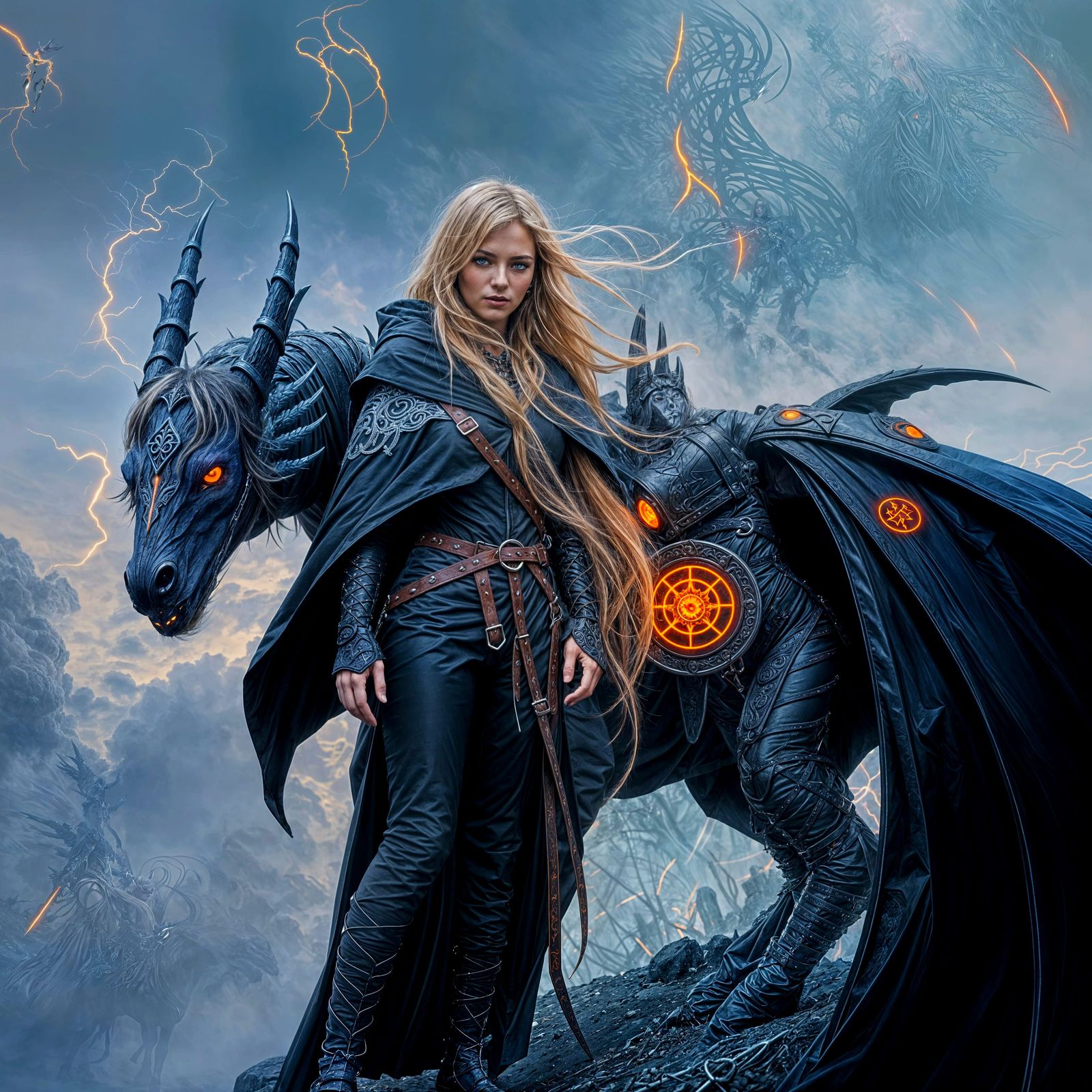 Ethereal Fantasy Warrior Goddess with Wyvern