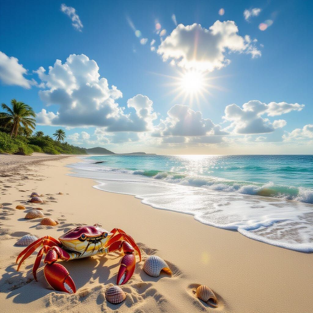 Colorful Beach Scene with Mermaid in Graffiti Art Style