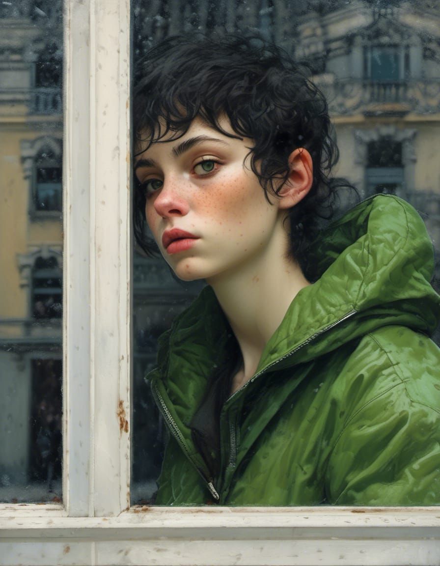 Green Pixie Portrait on Rainy Day