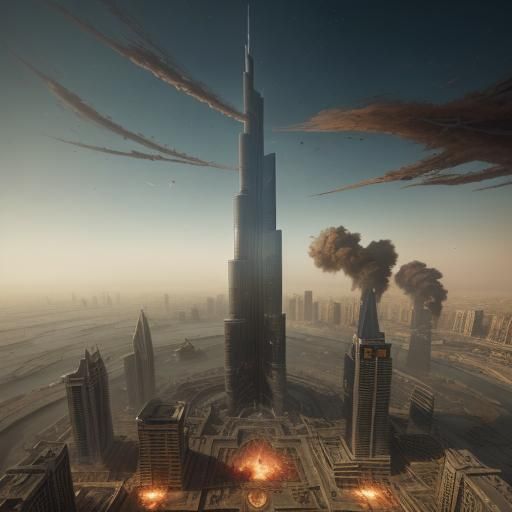 Burj Khalifa in Desolate Desert Storm: Impasto Painting Mast...