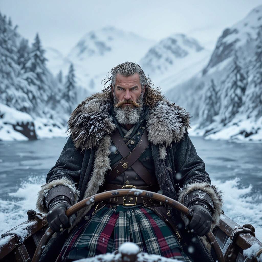 Highland Man Sailing in Winter Blizzard