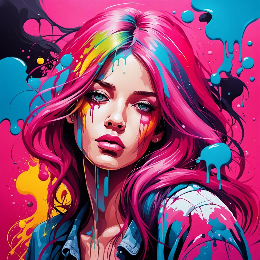 Colorful Graffiti Art of Beautiful Women with Flowing Hair