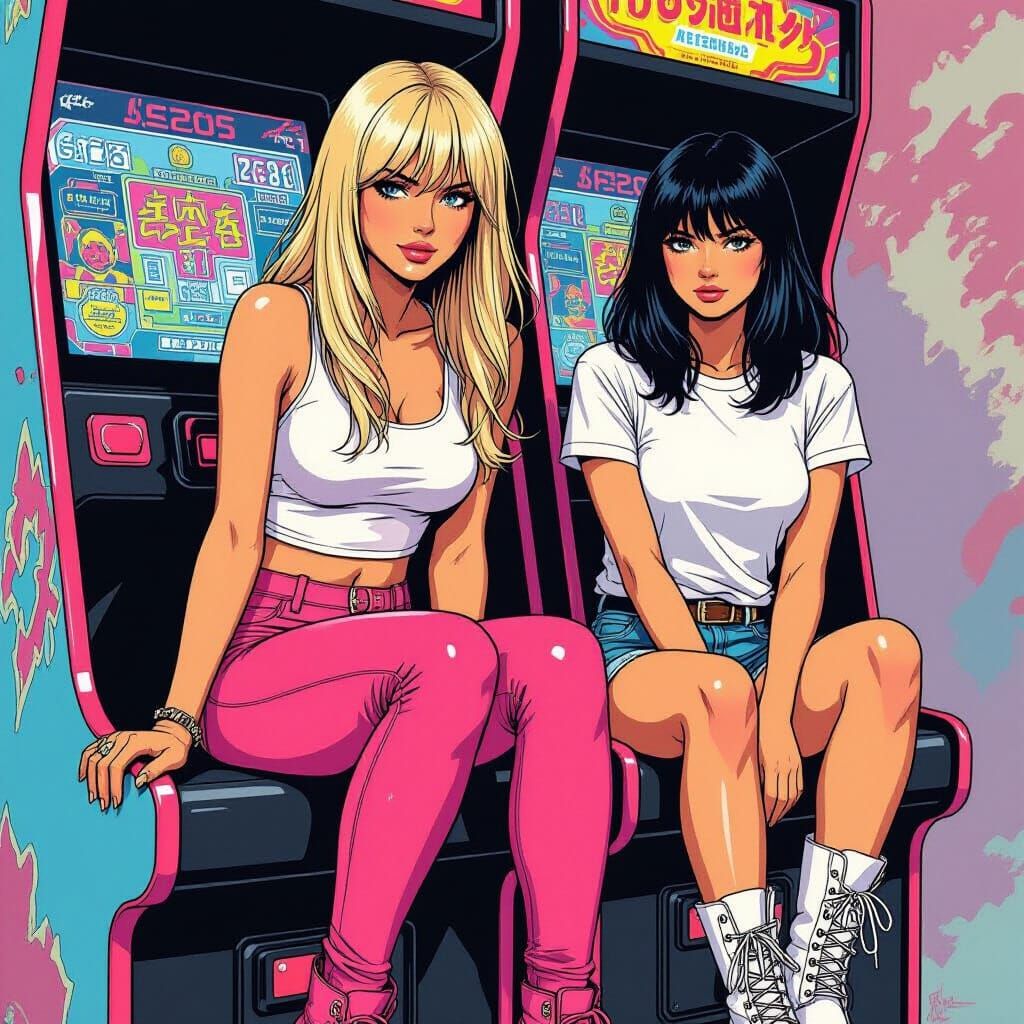 Women in Arcade, Moebius and Ansin Inspired Art